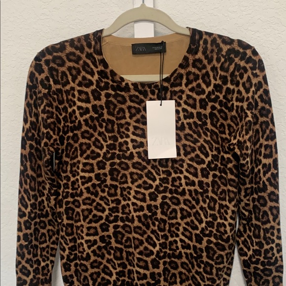 New with Tags Zara Leopard Print Lightweight Sweater Top Size XL - Picture 3 of 7